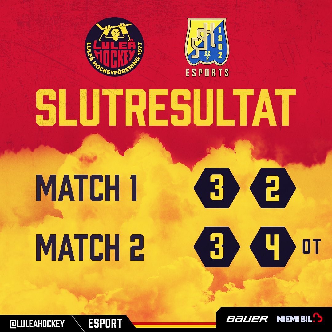 LHFeSport's tweet photo. Resultaten från kvällens matcher! 🎮🏒🥅❤️💛🖤

#esports
#eclwinter22 https://t.co/iOPDcthGH2