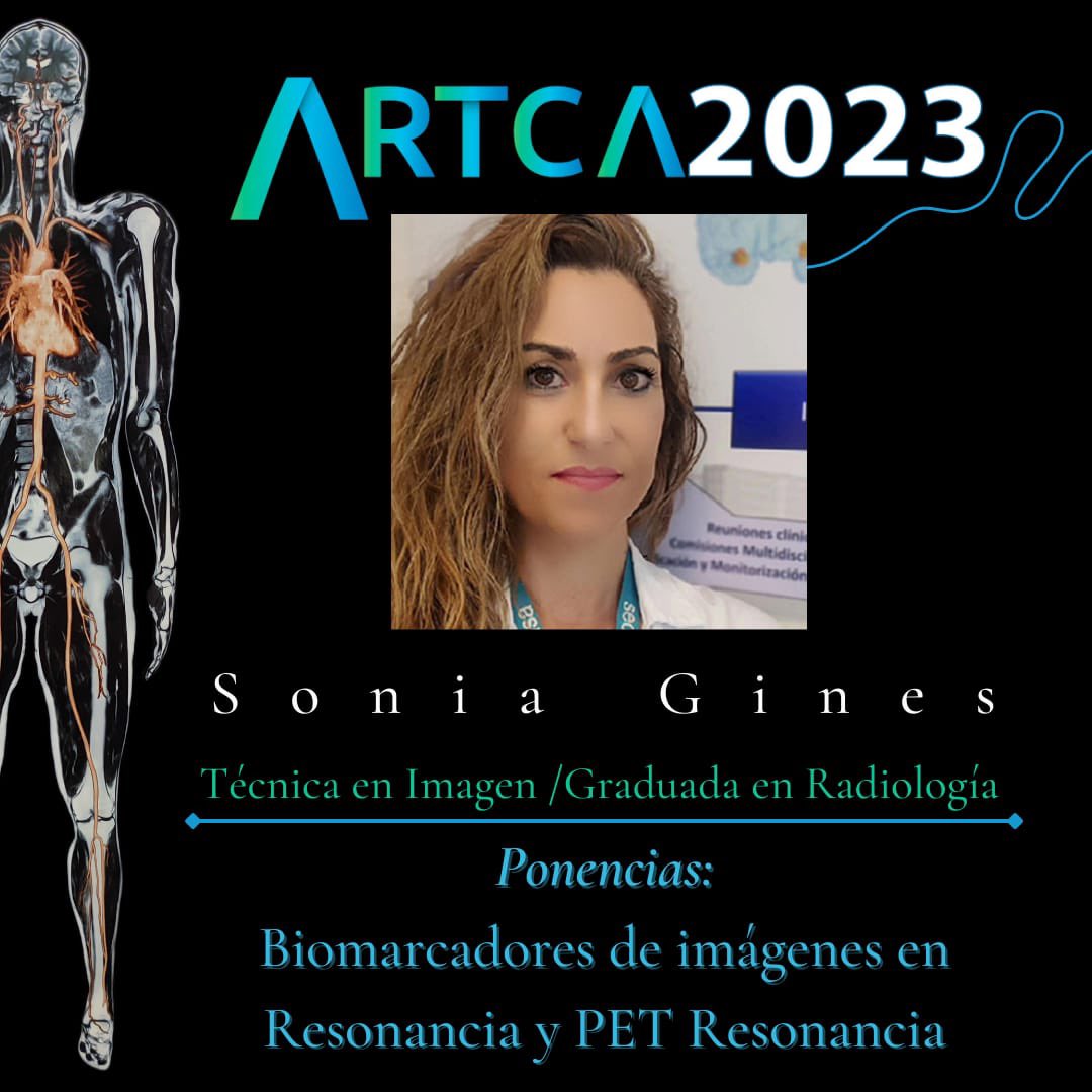 ARTCA2023☢️Les presenta a nuestra ponente 
Sonia Gines - Técnico en imagen / Graduada en Radiología

Ponencia
Biomarcadores de imágenes en Resonancia y PET Resonancia

ℹ️congresoartca.comℹ️

𝙄𝙣𝙨𝙘𝙧í𝙗𝙚𝙩𝙚 𝙮 𝙫𝙞𝙫𝙚 𝙡𝙖 𝙚𝙭𝙥𝙚𝙧𝙞𝙚𝙣𝙘𝙞𝙖