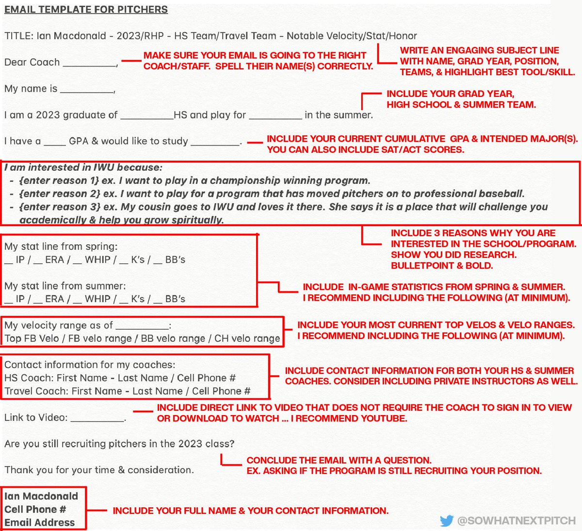 sowhatnextpitch's tweet photo. RECRUITS

Recommendations for what to include in your first email to a coaching staff. 

Example emails below.

For pitchers &amp; position players. 

⬇️ https://t.co/SfObJy8yrB