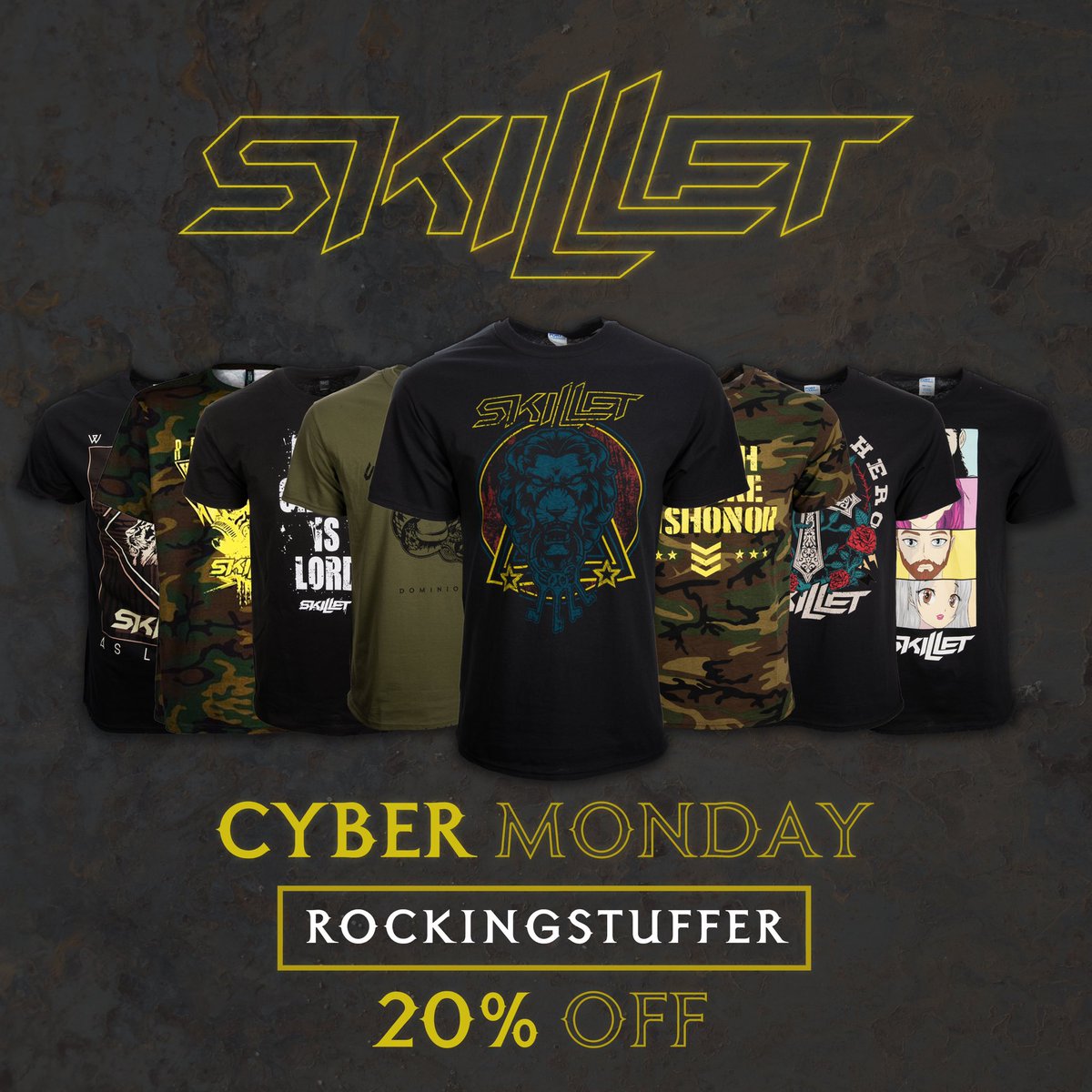 One last day of 20% OFF the entire Skillet.com/store with code “ROCKINGSTUFFER” Tag us in your fav #SkilletGear for a chance to be retweeted!