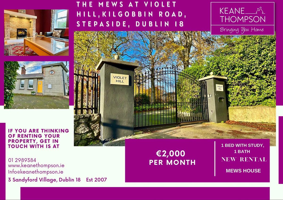 KeaneThompson's tweet photo. 🔑🗝️NEW RENTAL🔑🗝️
#kilgobbin #stepasidevillage #stepasidedublin #dublinrental #dublin18 #keanethompson #mews #luxuryproperty #sandyford #sandyfordvillage #sandyforddublin #dublinestatesgent #bringingyouhome https://t.co/gkrGxDEE3k
