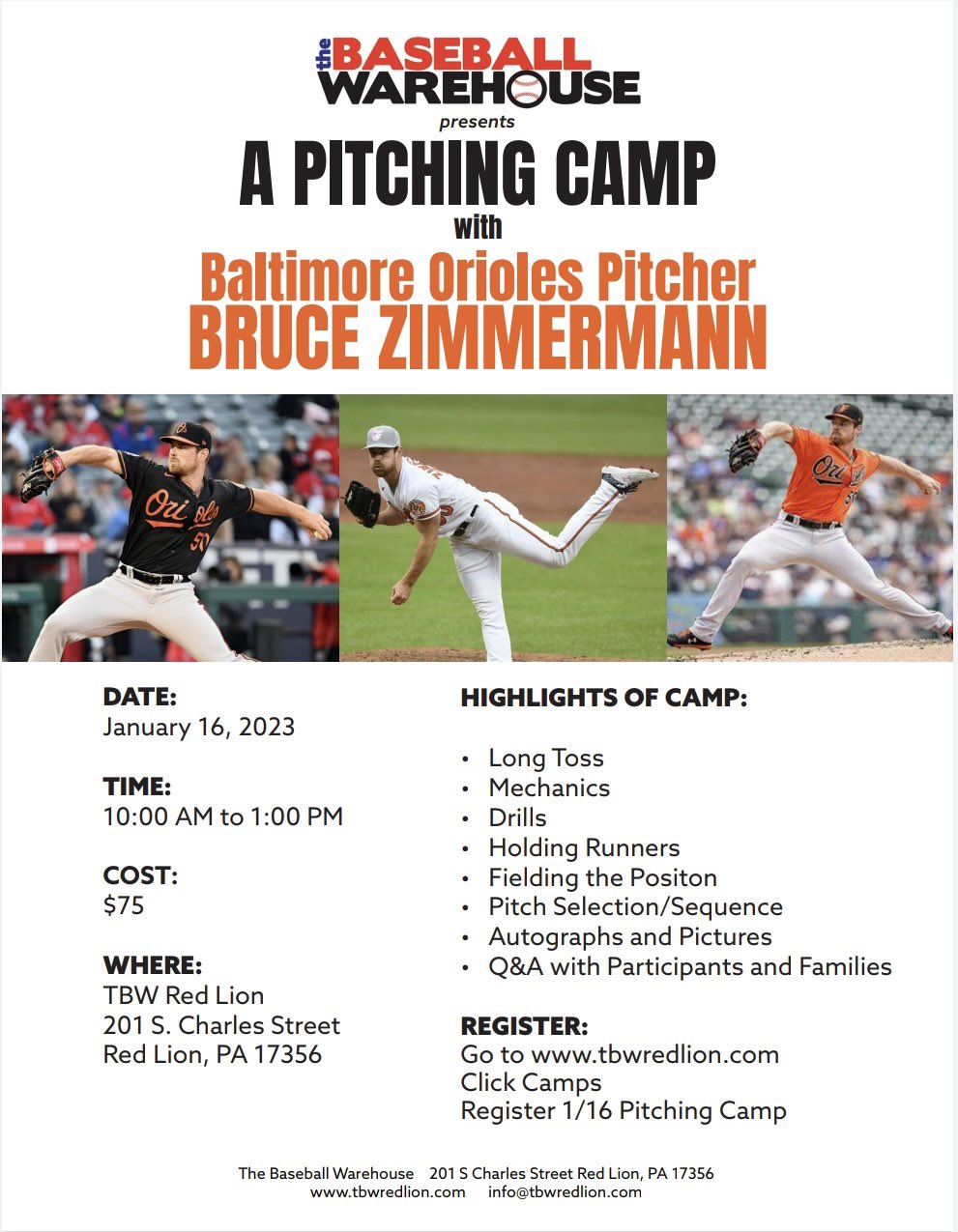 The Baseball Warehouse on Twitter "Camp opportunity 1/16 featuring Orioles Opening Day starting