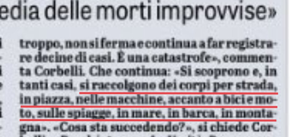 MedBunker's tweet photo. Raga, vi auguro la buonanotte ma fate attenzione, su un giornale che la gente compra in edicola c’è uno che dice che si raccolgono cadaveri (uccisi dai vaccini) per strada, nelle macchine accanto alle bici e sulle spiagge. Fate attenzione che si inciampa. Ciao raga. https://t.co/DF9LJ3C8WT