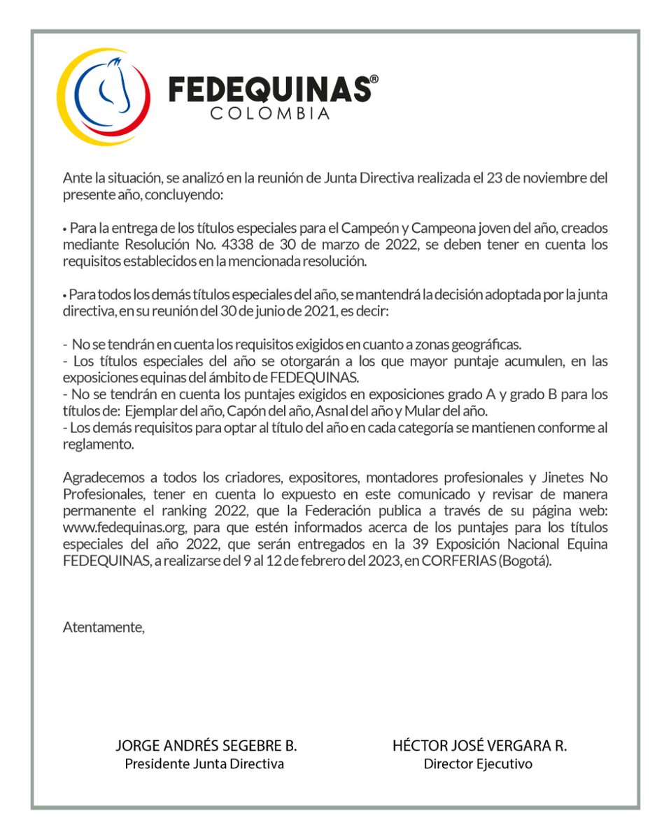 FedequinasOrg's tweet photo. Comunicado oficial de la Federación 📝

#Fedequinas https://t.co/m9opAkzypp