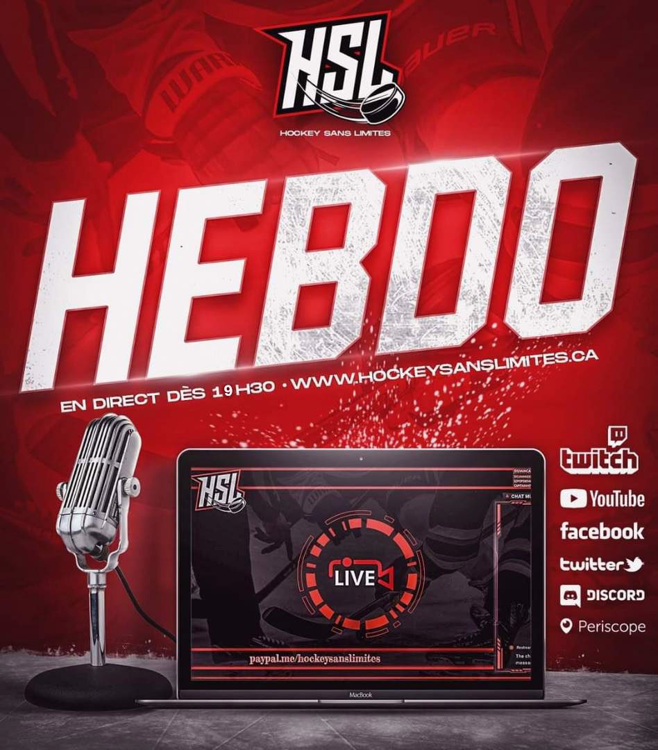 Ne manquez pas l’hebdomadaire de #Hockey100limites en direct ce soir dès 19h30

Semaine #CH, Gervais, Gardien,   équipes potentiels d'échange #CH etc... Soyez-y 

#Twitch - twitch.tv/hockeysanslimi…

#YouTube - youtube.com/channel/UCd4Fy…

#Twitch #YouTube  #Habs #Gohabsgo