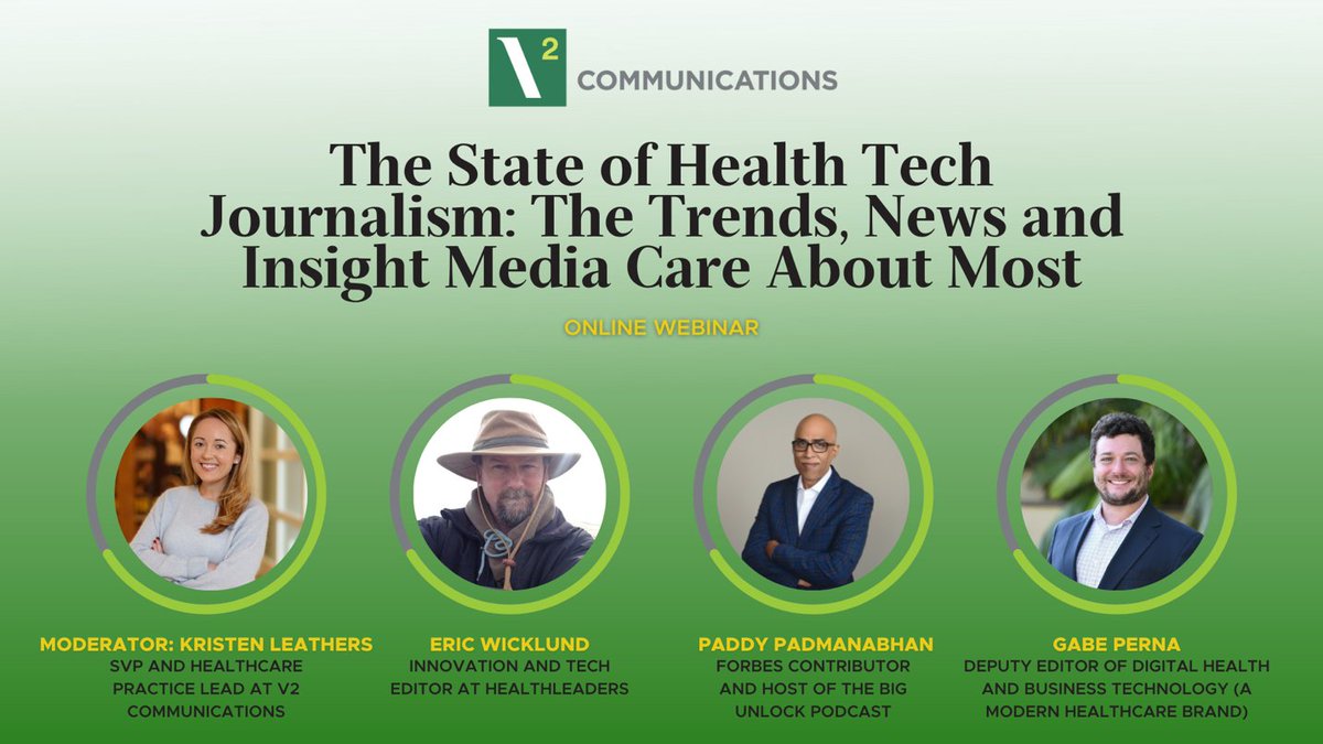 What #healthcare trends and technologies do journalists care about most today? Find out in a <a href="/V2comms/">V2 Communications</a>-hosted webinar this Thursday ft. <a href="/PaddyPadmanabha/">Paddy Padmanabhan</a> <a href="/EricWicklund2/">Eric Wicklund</a> and <a href="/GabrielSPerna/">Gabriel Perna</a>. Sign up here! bit.ly/3hTM3FA