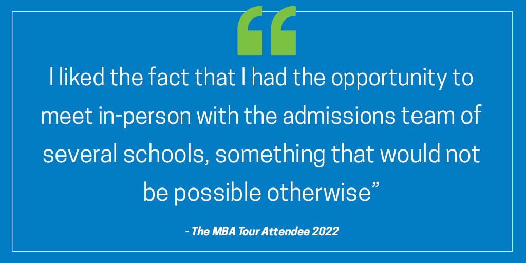 At GMAC Tours events, you can meet admissions representatives from top business schools from around the world all in one place 🌎 Keep an eye out for our upcoming Winter/Spring 2023 events calendar for an event near you!