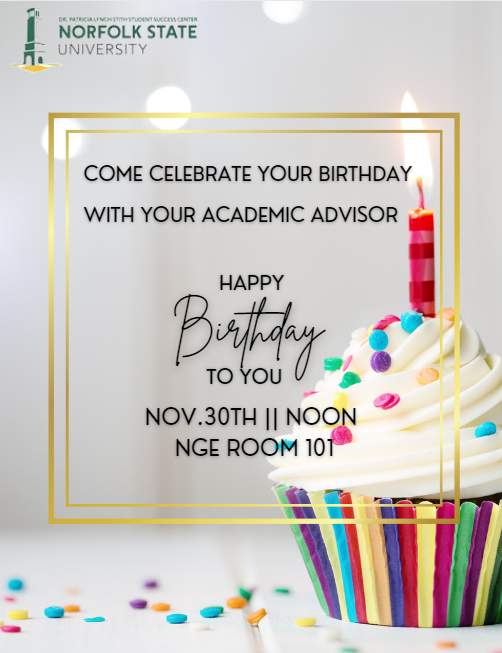 NSUSuccessCtr's tweet photo. The Dr. Patricia Lynch Student Success Center would like to wish you all November and December birthdays! We want to celebrate your birthday! Meet us November 30th Noon- 1:00pm in the Nursing and General Building Room 101 for cake, punch and more!

See you there! https://t.co/1Ua5tyOExx