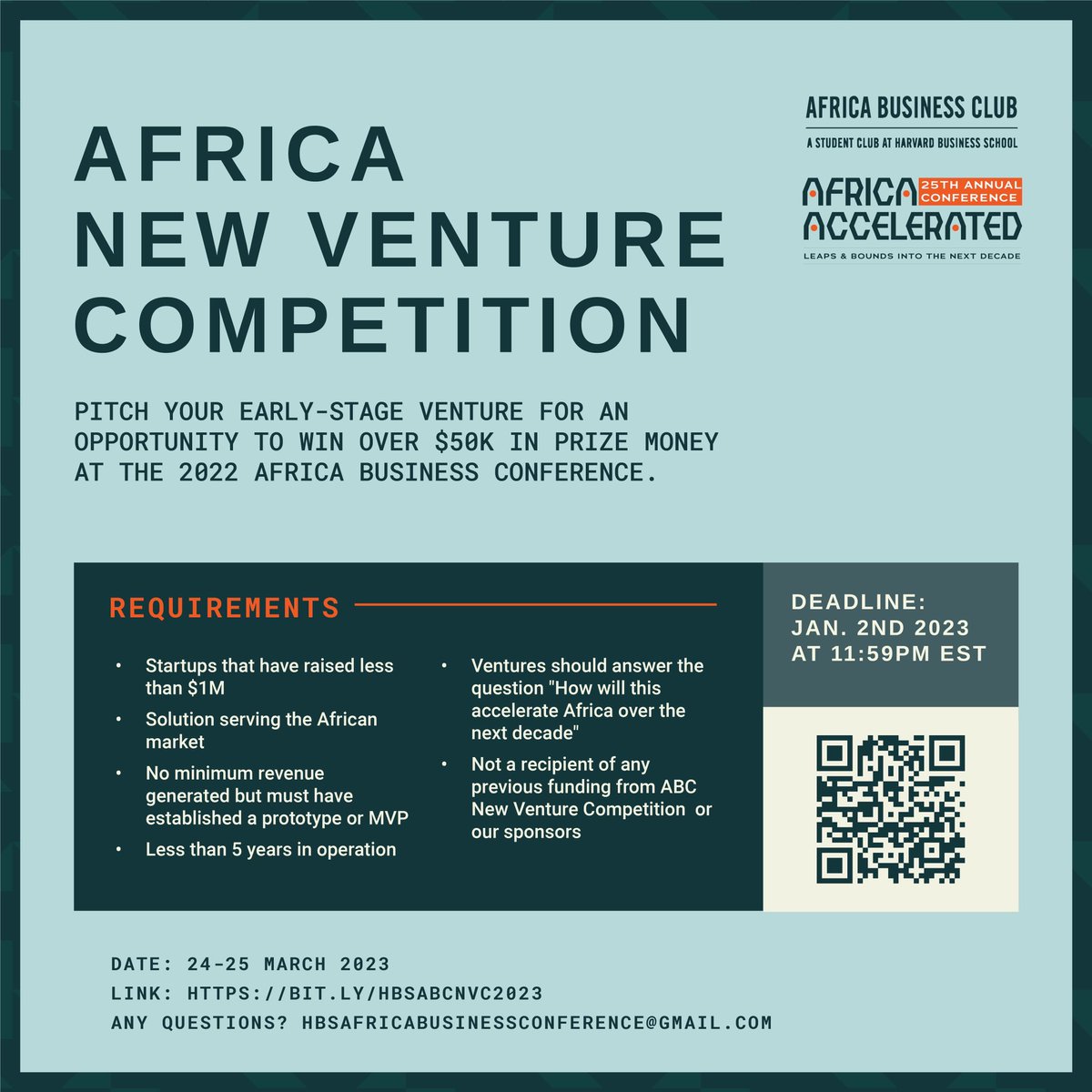 Are you an entrepreneur of an early stage startup serving the African market? Our New Venture Competition is back and gies you the chance to win over USD $50,000 in prize money. Application deadline: January 2, 2023.
Apply here: docs.google.com/forms/d/e/1FAI…