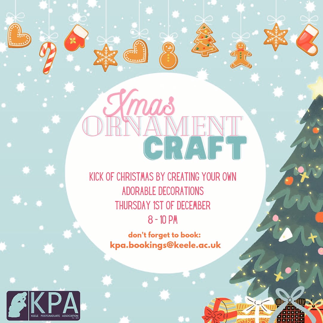 ClubhouseKeele's tweet photo. C H R I S T M A S    C R A F T  

We will provide the materials &amp; you can have a hot chocolate or mulled wine 🍷 to go alongside. 

It’s a great way to get together with new people in a really informal setting

We have limited spaces so please book 

📧 kpa.bookings@keele.ac.uk https://t.co/cuW33Qg0wR