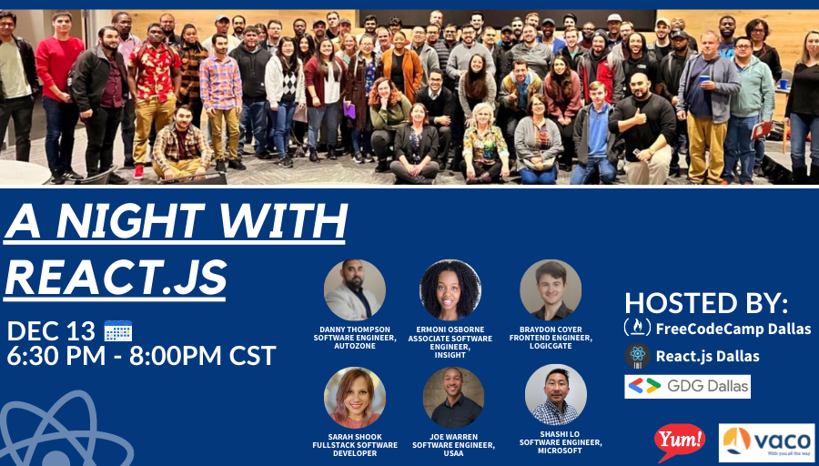 DThompsonDev's tweet photo. Back By Popular Demand! A Night With React.js!

This is a hybrid meetup! So many AMAZING speakers! Super excited for this one!

Come Learn, Network and meet some amazing people!
We are bringing the Dallas Community Together for this one by teaming up with 2 other amazing groups! https://t.co/3WTHye7ZCI