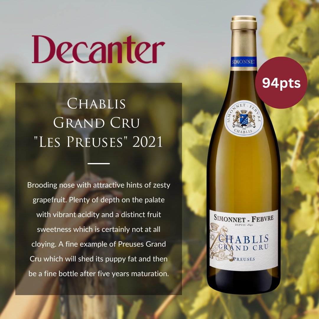 LouisLatourUSA's tweet photo. 2021 @SimonnetFebvre Chablis Grand Cru "Preuses" featured on the @Decanter Chablis 2021 / Top-scoring wines report
#topwine #chablis #chardonnay #simonnetfebvre #louislatourusa https://t.co/4yTomnZ8a3