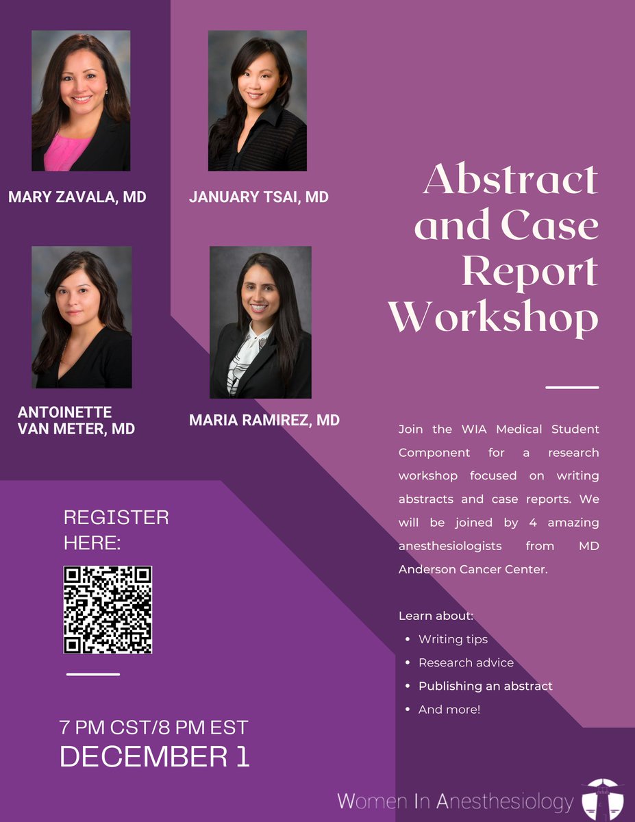 Join us for a research workshop focused on writing abstracts and case reports this upcoming Thursday with four amazing Women Anesthesiologist! 

To register: docs.google.com/forms/d/e/1FAI…