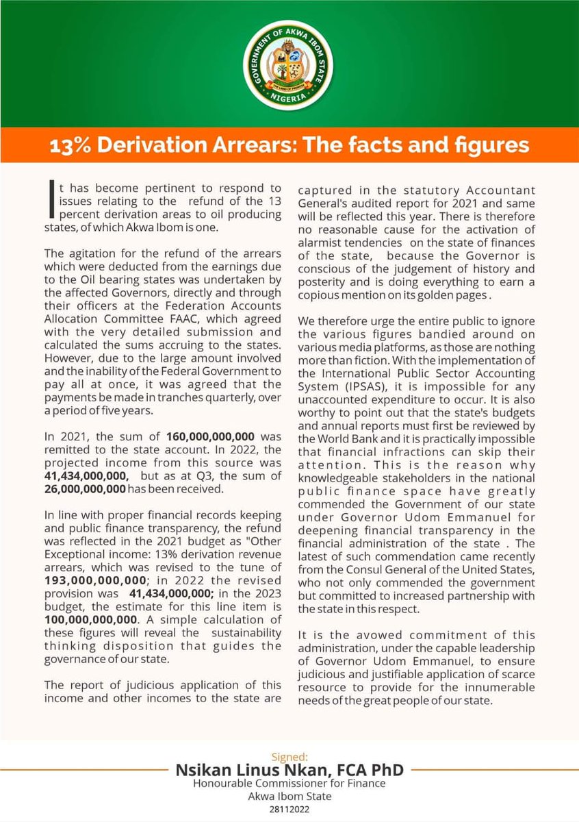 fx_chiefpriest's tweet photo. 13% Derivation Refund : The facts and figures
#AkwaIbomTwitter #UdomIsWorking #AkwaIbom https://t.co/Ke5LhuPf4M
