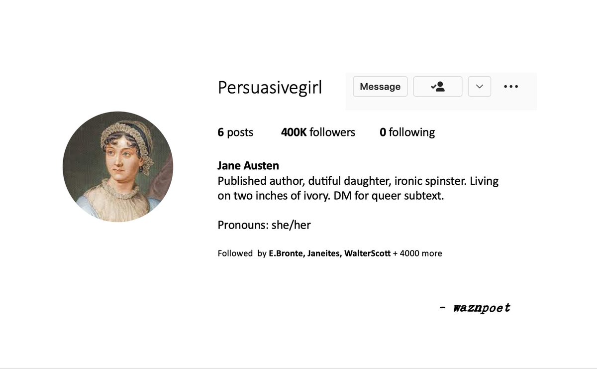 If Jane Austen were on the gram . . . #JaneAusten <a href="/janeaustenlit/">Jane Austen</a> <a href="/JaneAustenLIVES/">Jane Austen</a> #poetry #poetrycommunity #writing #writerscommunity #janeausten #persuasion #PrideandPrejudice