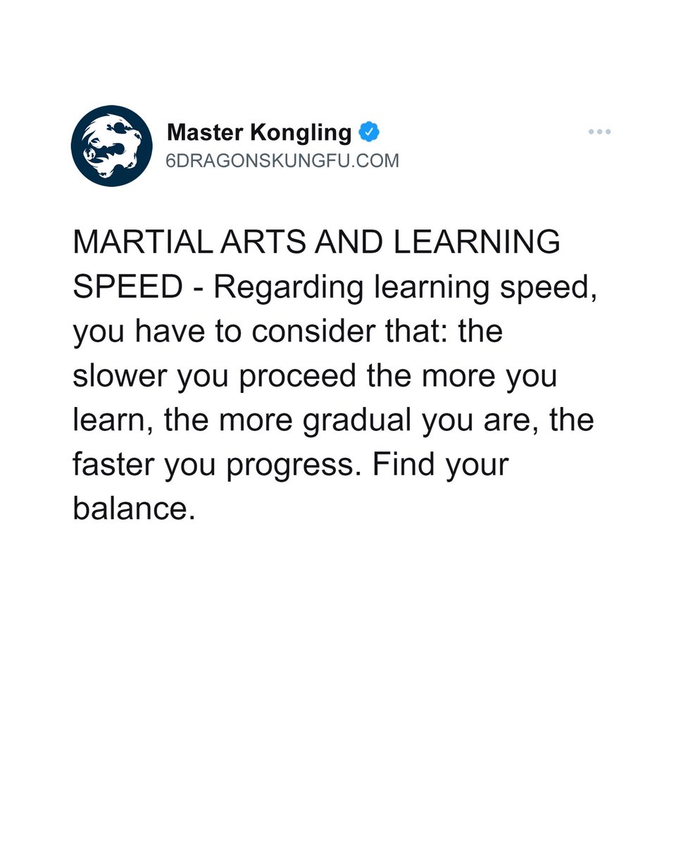 6dragonskungfu's tweet photo. FOLLOW THE CORE COURSE (from white to black belt): https://t.co/UbhTiofdKB
Regarding learning speed, you have to consider that: the slower you proceed the more you learn, the more gradual you are, the faster you progress. Find your balance.
#martialarts #learning #starttraining https://t.co/rMbOt2KkRX