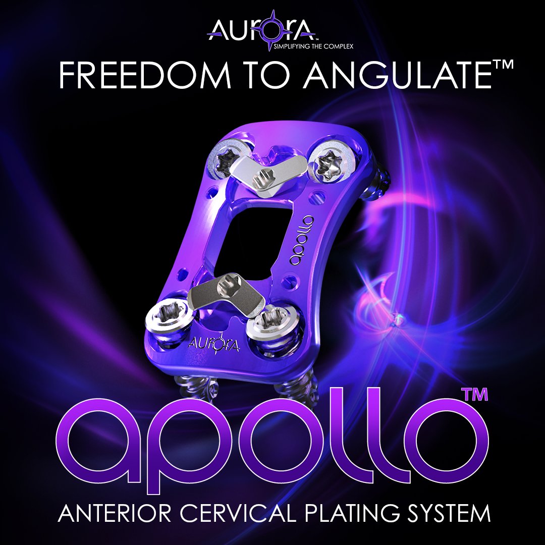AuroraSpine's tweet photo. The APOLLO Anterior Cervical Plate (ACP) system, featuring a sleek 1.9mm design, with Hyper-Angulation™ variability in the Cephalad-Caudal screw angulation of 32° - Freedom to Angulate™. 

#innovationtechnology #minimallyinvasive #cervicalspine #ThePurpleForce $ASAPF $ASG.V https://t.co/RBmGNE47G8