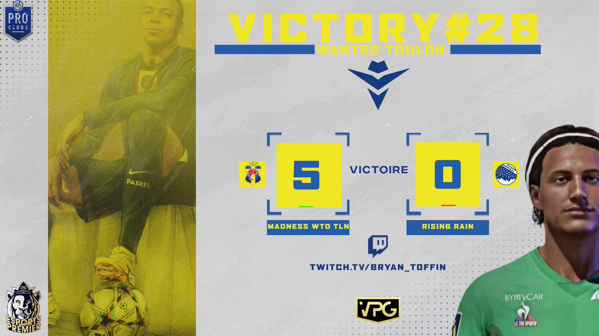 <a href="/VPGPremier/">VPG Esports Premier</a>🏆<a href="/OfficialVPG/">Virtual Pro Gaming</a>

🆚<a href="/RisingRain/">RisingRain</a> 🇩🇪

Two players author of 5 goals and a penalty saved by <a href="/Mxtas_1/">Matas Latvenas</a> 👍

📆Day#28
▶️5-0✅
⚽️⚽️⚽️<a href="/LRSznn/">LR</a> 19'-80'-85'
⚽️⚽️@Ferbz1n 27'-75'

🔗virtualprogaming.com/league/Esports…

#WeAreWtDToulon🔵🟡#ForzaToulon #FIFA23 ⚽️