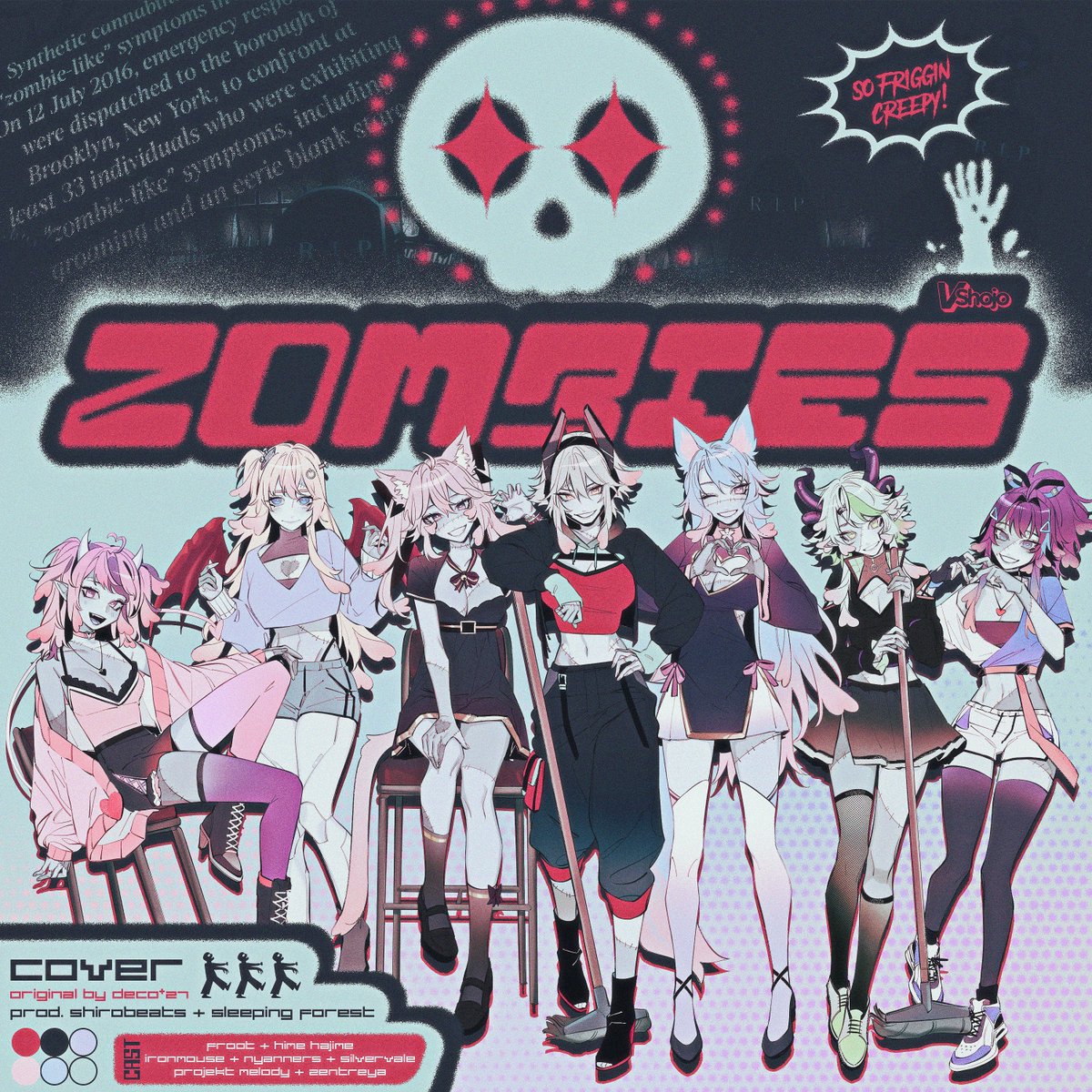 pdrdax's tweet photo. AHHHH IT’S OUT! 🧟‍♀️
I had the pleasure of making the cover art &amp; thumbnail for the new @VShojoOfficial drop.

s/o @maplekeurig for the gorgeous renders
@bumblingbeebo for the ✨ lyric video
@shirobeats for the stellar production
&amp; all the vshojo gals for murdering this track!~ https://t.co/sOTHAY5xk2
