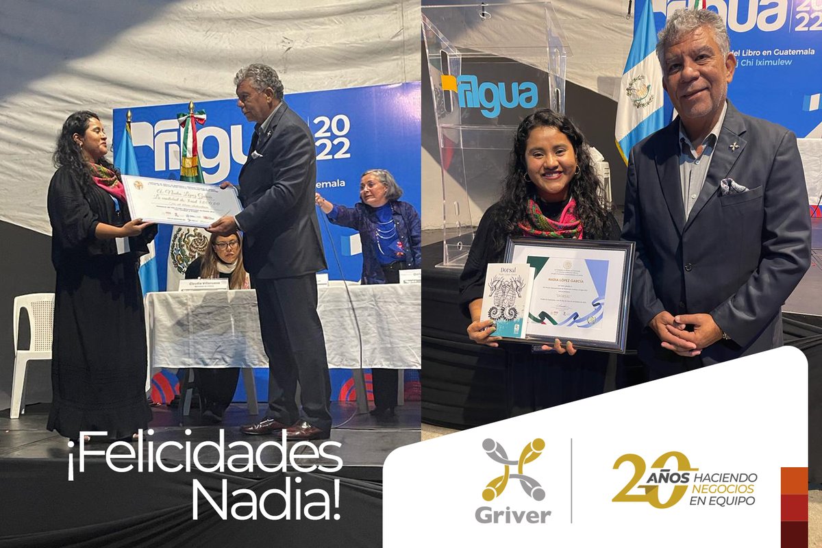 En GRIVER, estamos orgullosos de la rica cultura mesoamericana y nos sentimos privilegiados en apoyar su gran talento.

¡Muchas felicidades Nadia!

¡Gracias <a href="/EmbaMexGua/">Embamex Guatemala</a>, <a href="/McdGuate/">Ministerio de Cultura y Deportes de Guatemala</a>, <a href="/FCEGuatemala/">FCE Guatemala</a>, <a href="/FILGuatemala/">FILGUA</a>!