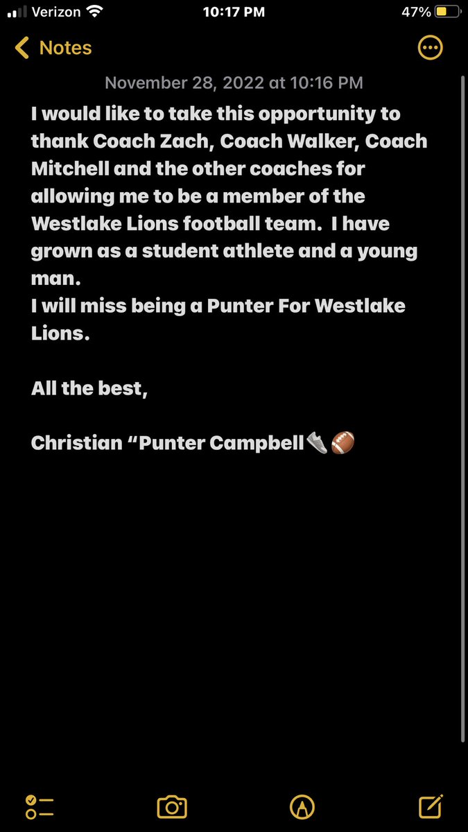 Christiann23_'s tweet photo. Thank you Westlake💙 @WestlakeFB1 @CoachMo25 @Coach_Walker55 https://t.co/bqWwM778au