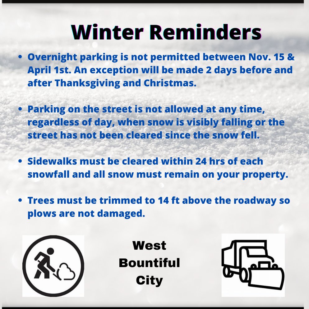 REMINDER: No parking is allowed on city streets overnight or anytime during a snow event until the snow has been cleared from the roads, and please make sure your sidewalks are cleared as soon as possible to allow pedestrians to travel safely.
