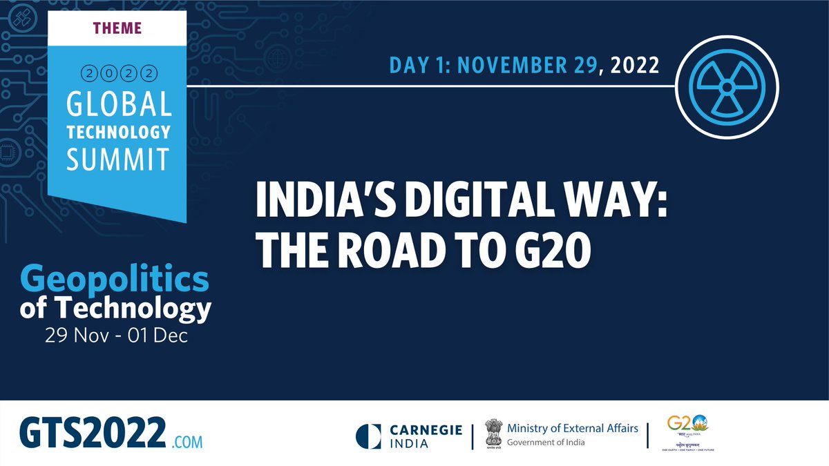 CarnegieIndia's tweet image. 🚨Starting soon! 

Day 1 of the #GlobalTechSummit, co-hosted with @MEAIndia, will feature discussions on key issues like digital architectures, sustainable healthcare delivery, India’s upcoming #G20 presidency, cyber-resilience, &amp;amp; more.

Watch it live: youtu.be/AGmHSGm54dA