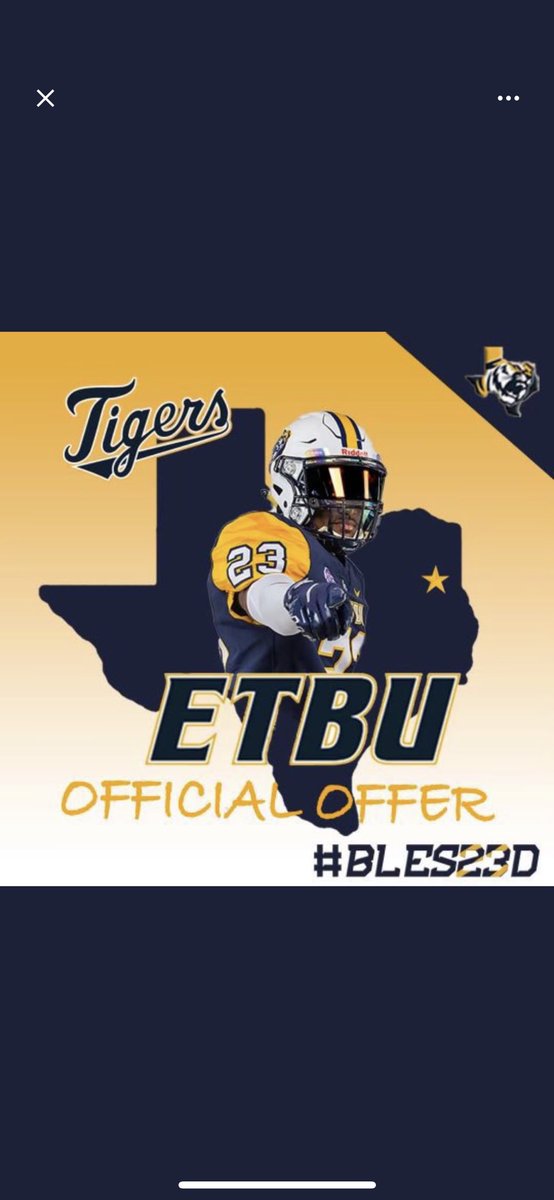Grateful to have received an offer to continue my academic and athletic career with <a href="/ETBU_Football/">ETBU Football</a>! Thank you so much, <a href="/ETBUCoachQ/">Coach Q</a>, for this opportunity to play at the next level. #AGTG