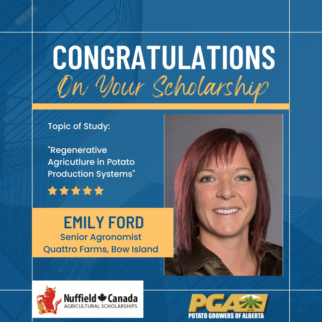AlbertaPotatoes's tweet photo. The PGA is one of the proud sponsors of Emily Ford @esnowNB, awarded a @NuffieldCanada Scholarship along with 4 other recipients across Canada. Congrats...we look forward to working with you! 

https://t.co/bi8N5GQE0L https://t.co/X1ZbvO0l8s