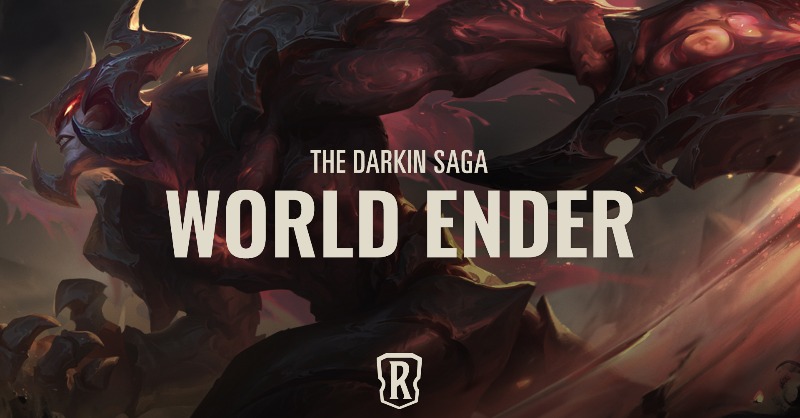 PlayRuneterra's tweet photo. Let nothing stop you—not even the end of the world. New cards and combos are coming to the Darkin Saga finale, World Ender, on December 7 UTC! 

See them all now in the card gallery! ⛓️