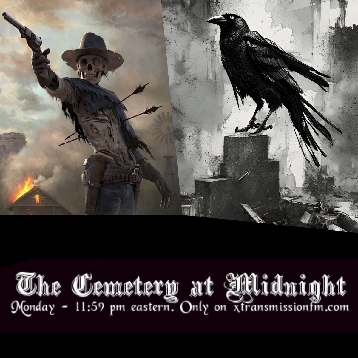 Tonight in the Cemetery, we'll be sampling some of the world's finest #country #darkroots and #goth, plus we'll get caught up with movie news, chat live with the dj and pals, and a whole lot more. Join us at 11:59 pm eastern on xtransmissionfm.com.