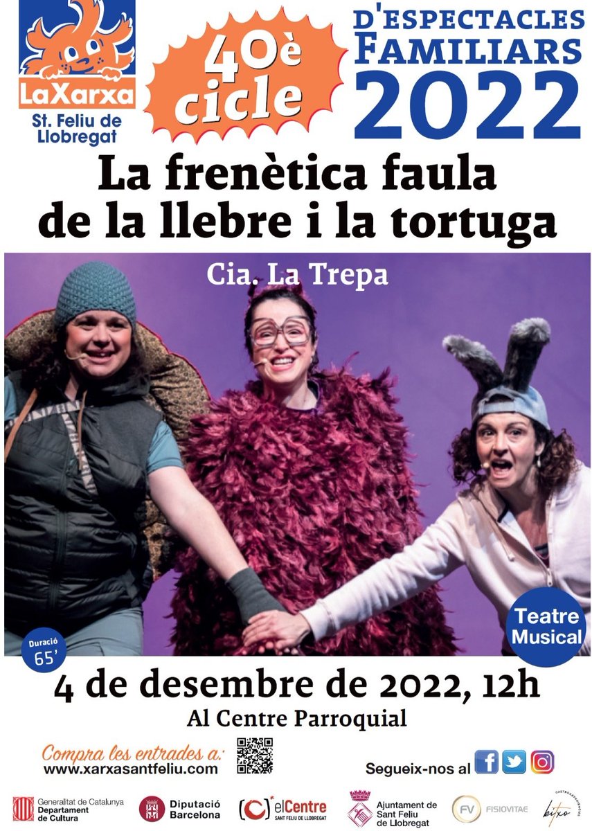 🎉🎉El cicle d'Espectacles Familiars de #SantFeliu fa 40 anys!! 🎉🎉
🥳Celebrem'ho amb l'últim espectacle de l'any!!🎭
*Diumenge 4, gaudeix d'un gran musical de la cia. La Trepa del <a href="/JT_Regina/">Jove Teatre Regina</a>*
🎟️👉🏻entrades.xarxasantfeliu.com

📲 Passa-ho!!
#EspectaclesenXarxa
#espectaclesfamiliars