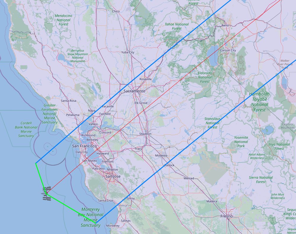 <a href="/sfgov/">City of San Francisco</a> <a href="/TheCityofSac/">City of Sacramento</a> <a href="/CityofSanJose/">City of San José</a> <a href="/Space_Station/">International Space Station</a> <a href="/NWSBayArea/">NWS Bay Area 🌉</a> <a href="/NWSSacramento/">NWS Sacramento</a> <a href="/NWSReno/">NWS Reno</a> The pass track over CA today