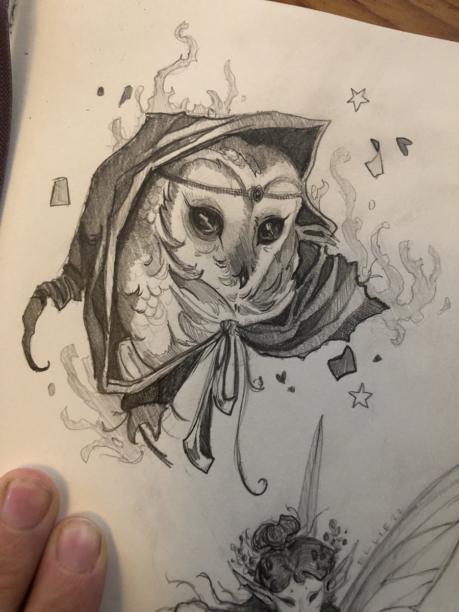 My mom was visiting this weekend and saw my sketchbook open to this drawing I did of my friend’s Owlin character and decided to tell me in detail about how she recently found a roadkill owl and picked it up and its eye fell out of its head “like a slinky”. So. Happy Holidays.