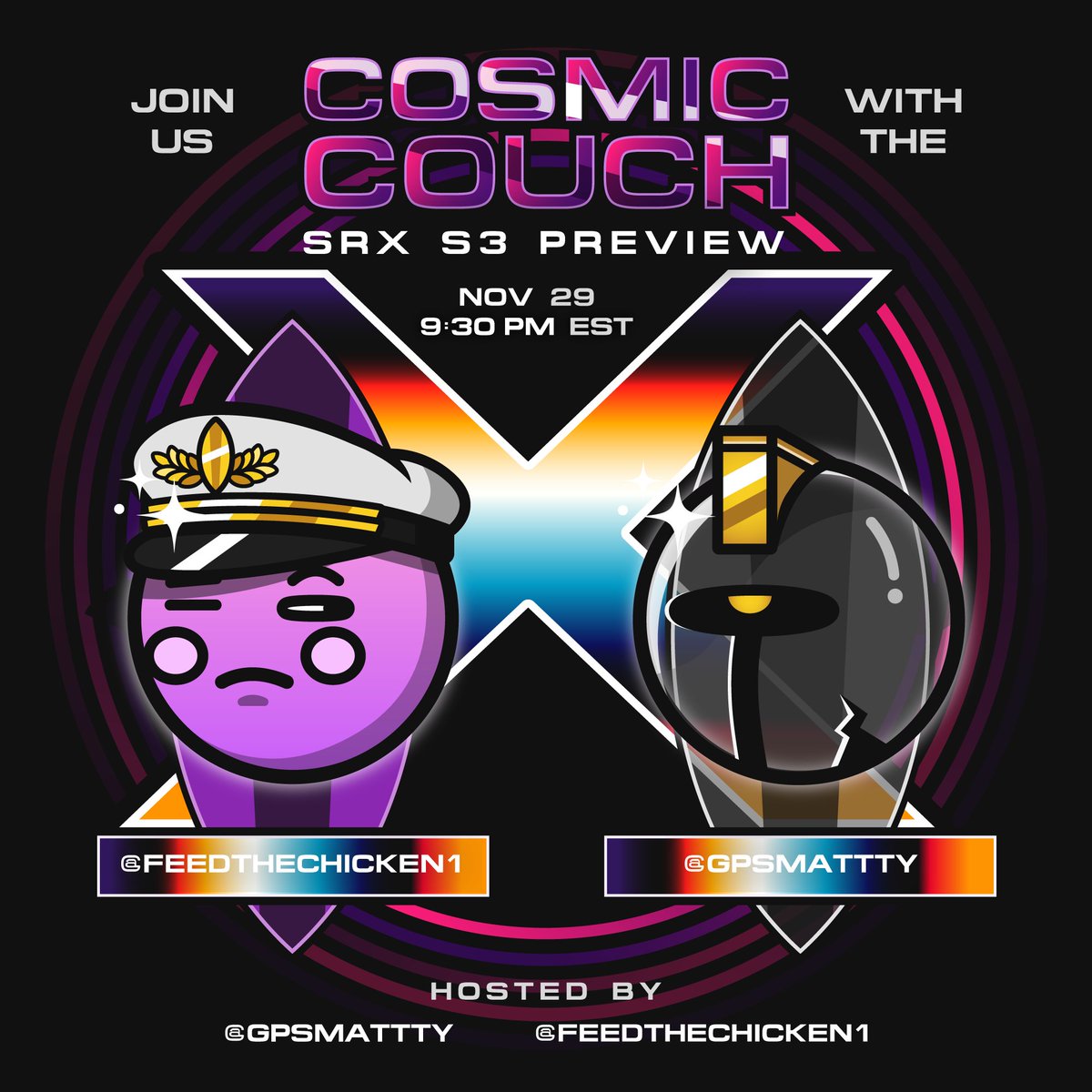gpsmattty's tweet photo. @SpaceRiders_NFT SRX Season 3 kicks off on December 1st! Join us tomorrow November 29th at 9:30 p.m. EST for Cosmic Couch. Joining us is @zubic_eth &amp; @cabralcf_  to give us the rundown on Season 3, what to expect and how you can participate!

Link⤵️
https://t.co/hZ6c7PygLb https://t.co/PZn3118Per
