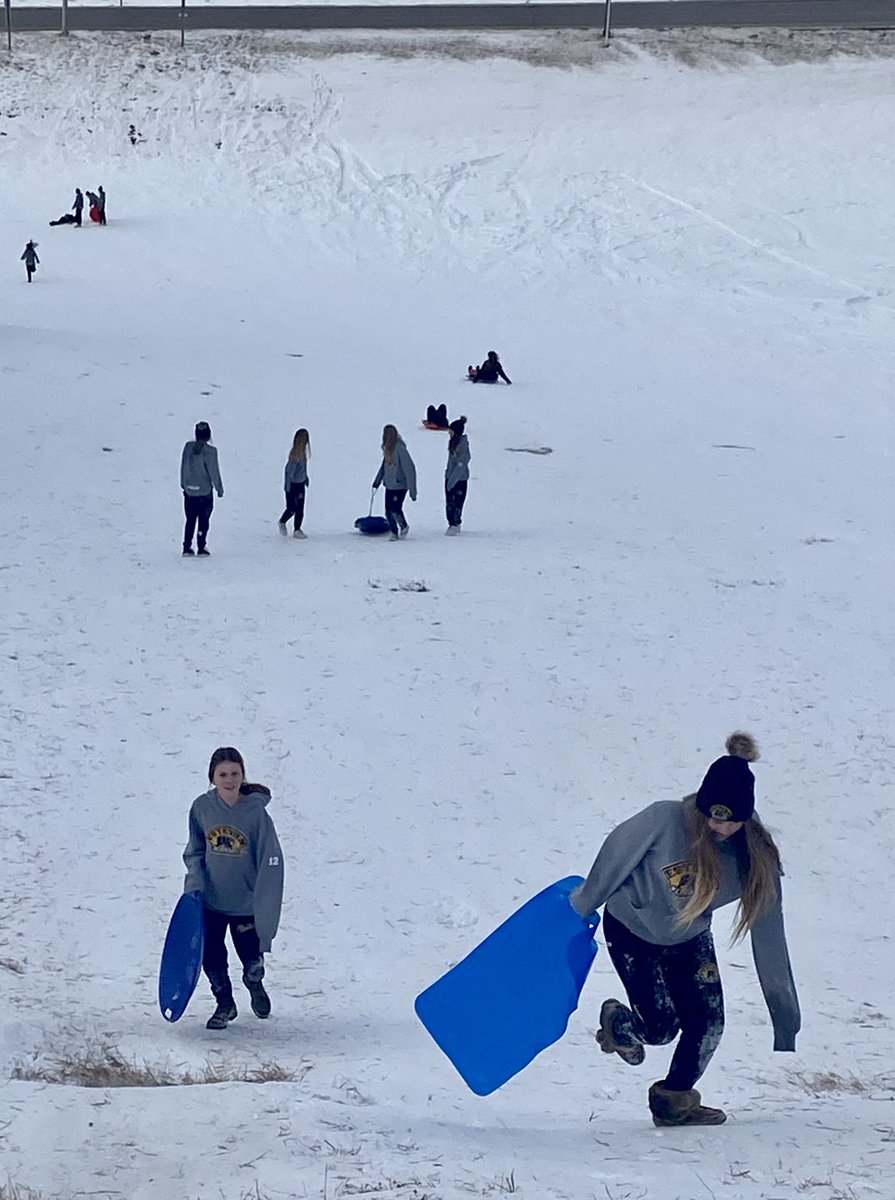 EBearcats's tweet photo. Sledding may not be the best way to get rid of bus legs, but it may be the most fun! Thanks to the kids in North Battleford who loaned us their sleds https://t.co/Q2sSFnzJZs