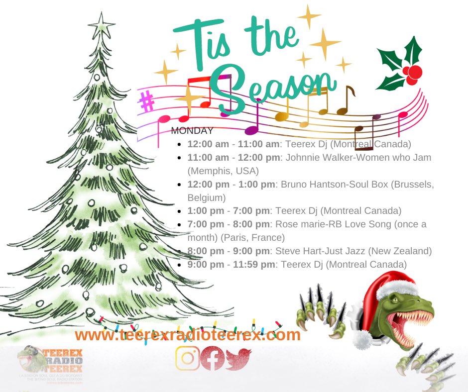 CTeerex's tweet photo. Let the Holiday Music begin on Canada’s Biting Soul radio station, @teerex_radio. Hugs #HappyMonday https://t.co/6v7OS8EMjo