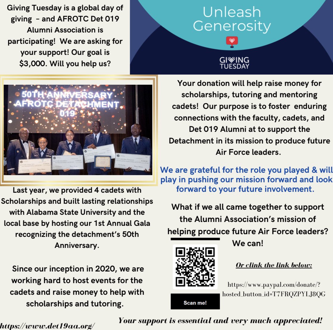 019Det's tweet photo. It’s Giving season and we hope you find it in your heart to support our organization! We have 45 cadets we are grooming to be officers in our USAF! With your contributions, we can help with providing tutoring, scholarships, and mentorship! Thank you in advance for your support! https://t.co/WZDUv3YLbh