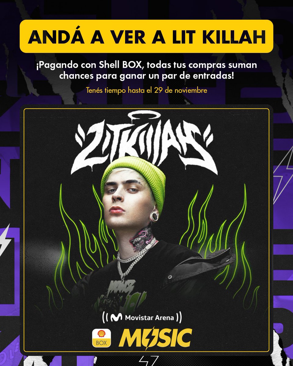 9zTeam's tweet image. ¿Te gustaría vivir el show de @LITkillah en Movistar Arena junto a 9z?

Pagando con la app Shell Box, tus compras suman chances de ganar un par de entradas y un meet &amp;amp; greet con acceso a la prueba de sonido💪

⏰ Tenés tiempo hasta el 29 de noviembre.

#TodoVioleta 💜 #ShellBox