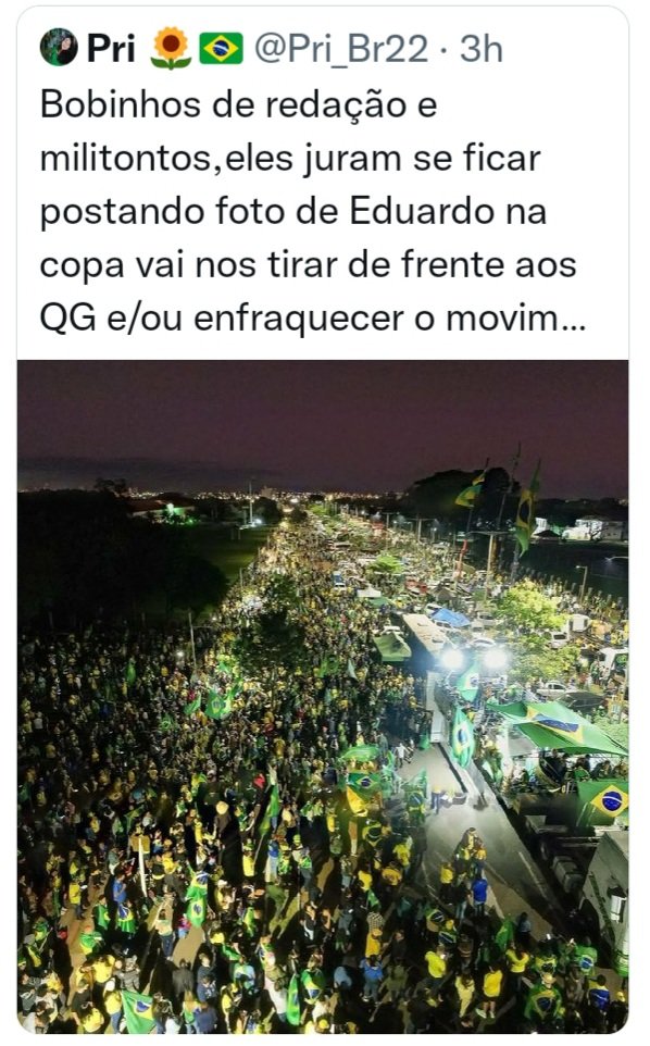 A mídia militante esquerdista acha que iremos desistir. Iludidos. Não estamos lutando por políticos, e sim pela nação.