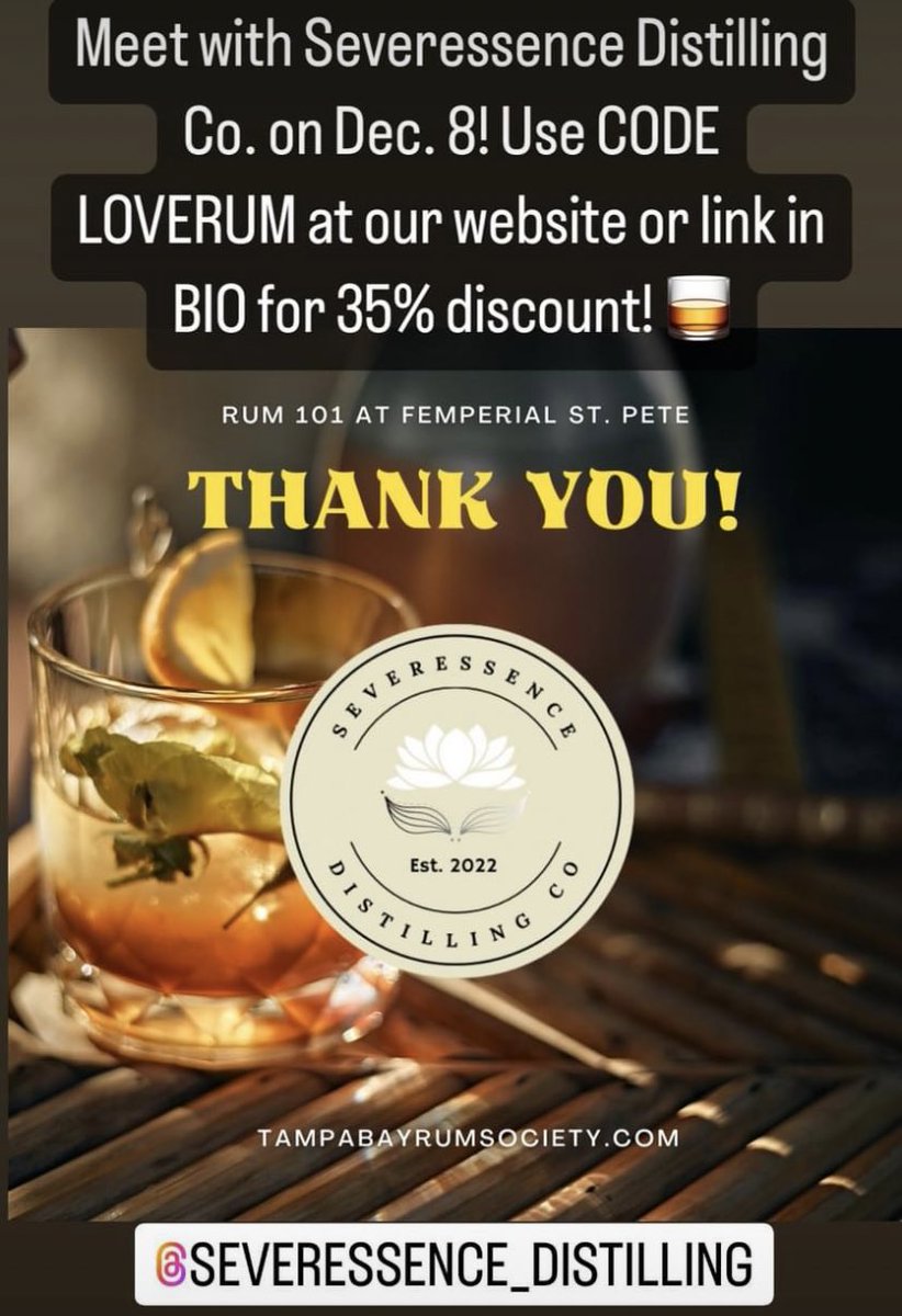 severance_co's tweet photo. Come join us next week to learn all about rum at the am event hosted by the Tampa Bay Rum Society. Hope to see you there! https://t.co/9VbDzX6CZe
