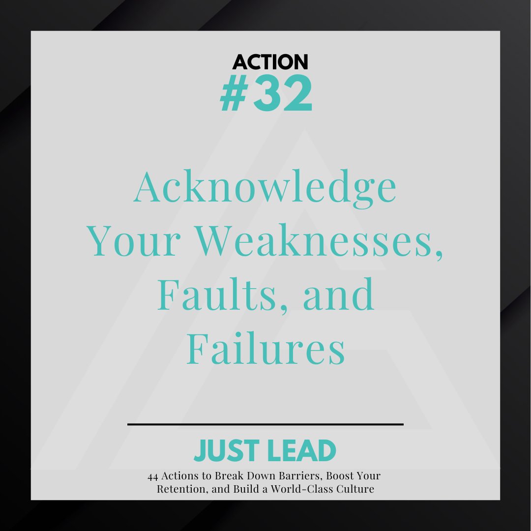 Many leaders make the mistake of thinking they 
need to be the best at everything. You don’t and you
 shouldn’t be! Accept responsibility for your faults and failures, then
 devise an action plan to overcome them. #JustLead