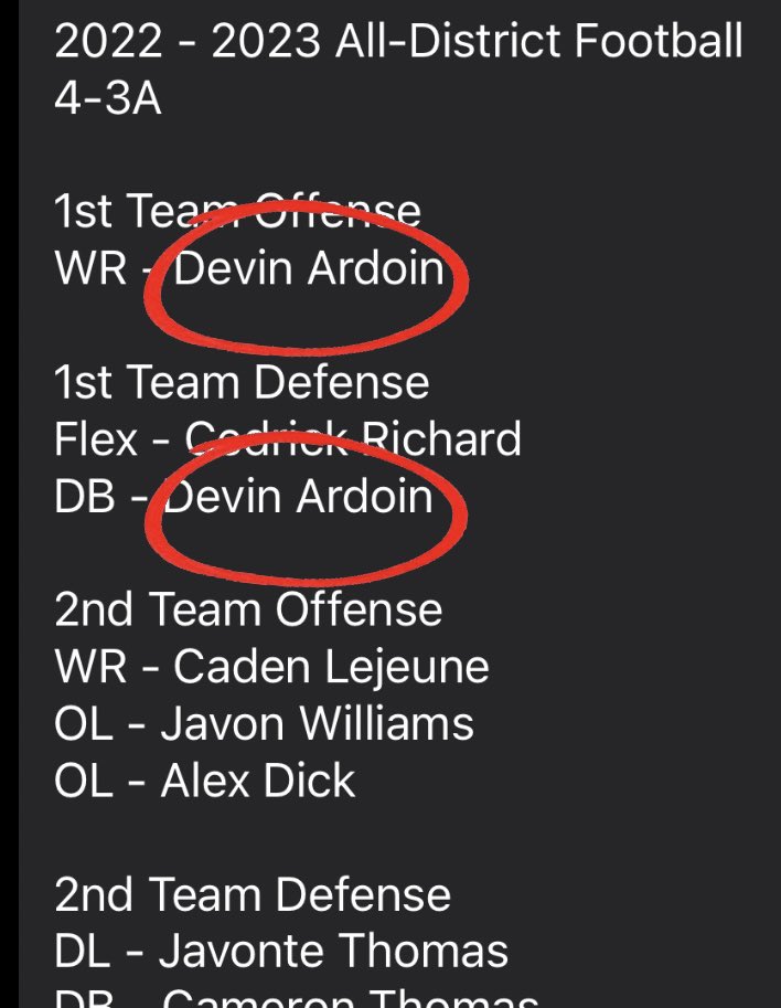 1st team all district WR and DB ! class of 2023