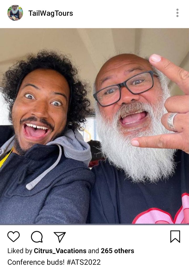 Fang's IG. Picture of Fang and Roach in a car. Caption reads: Conference buds! #ATS2022 