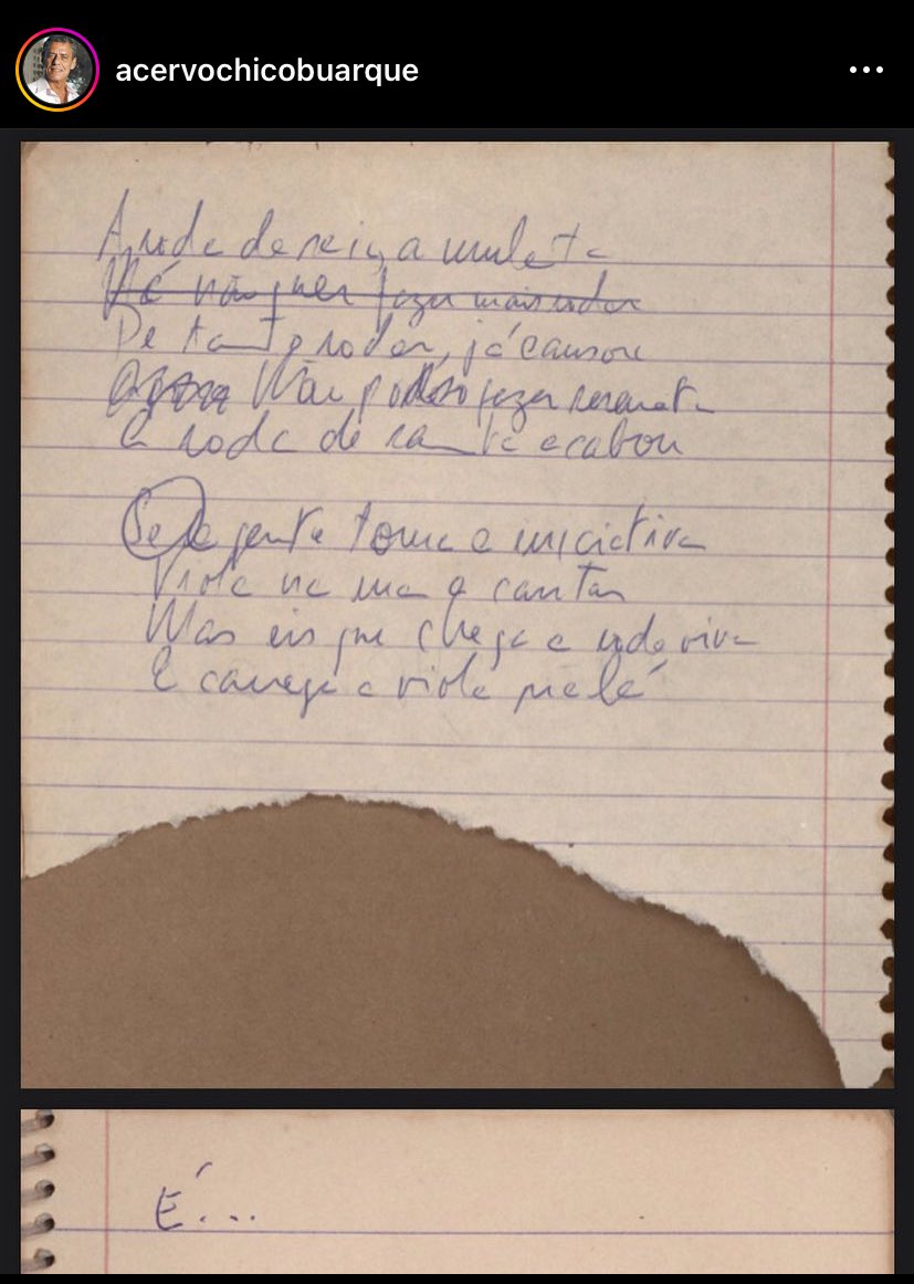 maricotinha_mb's tweet photo. simplesmente o esboço manuscrito da letra de “Roda Viva”, composta por Chico Buarque em 1967 https://t.co/jxlGbshJT2