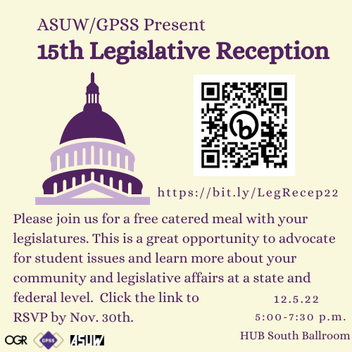 ASUW_OGR's tweet photo. Make your voices heard, meet your legislatures, and get free dinner at our annual Legislative Reception this year! Please scan the QR Code or click the link in our bio to RSVP by Wednesday, November 30th! https://t.co/pGACagEwaw