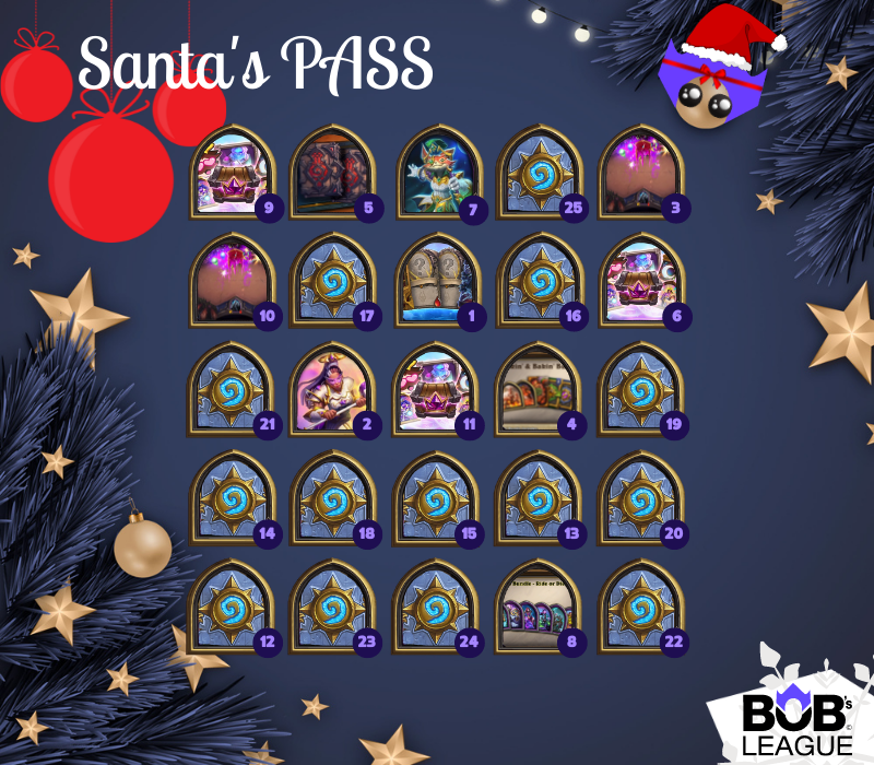 Bobs_League's tweet photo. What's another BattlePass? And yes, all this to please you <3
What is the reward you want the most in the BattlePass ? 

Here's how to enter 👇
- RT + Like 
- Follow @PlayHearthstone and @Bobs_League 

T+Cs https://t.co/yH5nKmuTJu

#SantasPass https://t.co/ntAkpzj8Hc