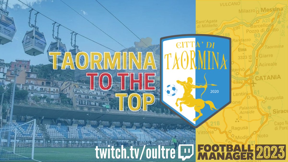 OultreGaming's tweet photo. Going live on .@Twitch in about 10 minutes with Episode 1 of Taormina to the Top! Managing Città di Taormina on a trip that'll hopefully end with Serie A glory on .@FootballManager.
#GoCdT #TaorminaToTheTop https://t.co/xdFXUzZZE6