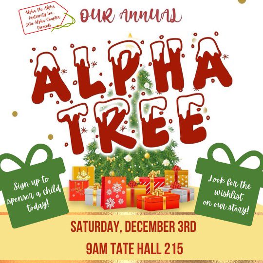The holiday season is near and Alpha Tree is right around the corner 👀🎄Sign up using the link tree in our bio to help sponsor a child for Alpha Tree 2022. Give back by having a positive impact on a child’s holiday season. It’ll be an unforgettable experience 🎅🏾❄️ #AlphaTree2022