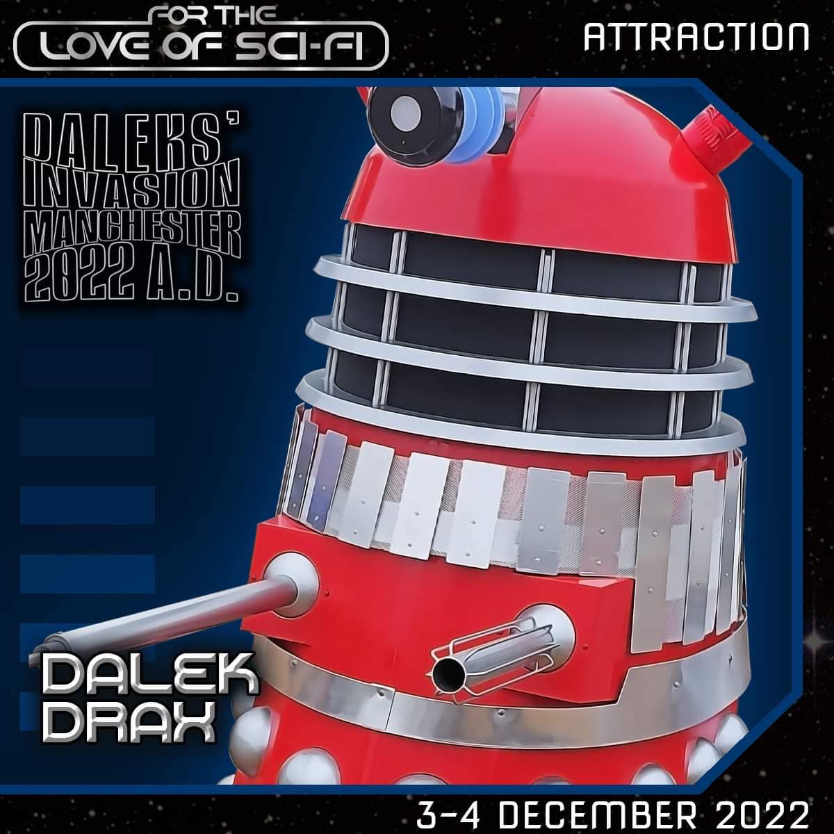 dalekdecimus's tweet photo. For the Love of Sci-Fi 6 and along with Dalek Decimus, Dalek Drax, Dalek Two Zero, Dalek Alan and Roboman Zero Five Five, will be at the Project Dalek area.
#dalekdecimus #dalekdrax #dalektwozero #dalekalan
#robomanzerofivefive #roboman055
#projectdalek
#fortheloveofscifi https://t.co/0LRLcp8kVZ